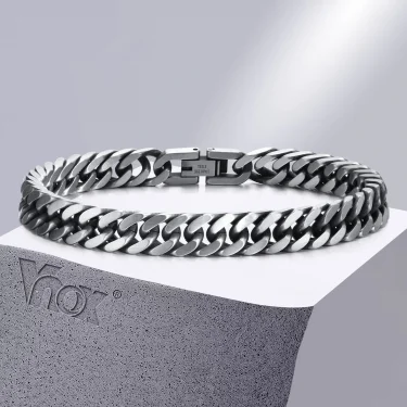 Vnox Chunky Retro Cuban Chain Bracelets for Men, Vintage Antique Stainless Steel Curb Dome Link Wristband, Cool Outfit Jewelry 1