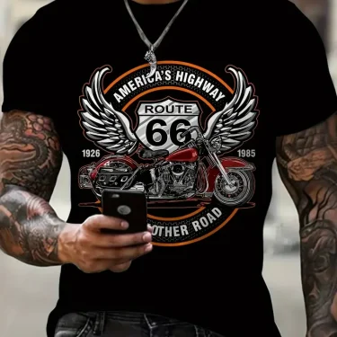 Retro America Route 66 3D Printed Men's T-shirts Vintage Loose Men Clothing Summer Round Neck Short Sleeve Unisex Tops Tees 4XL 1