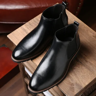 Men Classic Retro Leather Chelsea Boots for Man Fashion Ankle Mens Casual British Style Short Boot High-Top Shoes 4