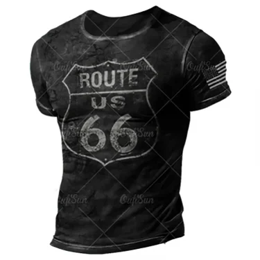Vintage US Route 66 T-shirts For Men Summer Loose Tops Male Tees Casual Round Neck Short Sleeve Comfortable T-shirt Men Clothing 2