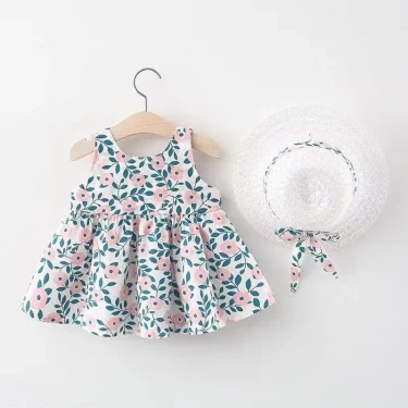2Piece Summer Newborn Dresses Toddler Clothes Korean Cute Bow Flowers Beach Infant Princess Dress Baby Girl Clothing Set BC252 4