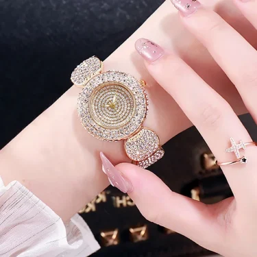 Women's Watch Luxury Rhinestone Quartz Bracelet Watch Sparkling Fashion Analog Party Dress Wrist Watch 6