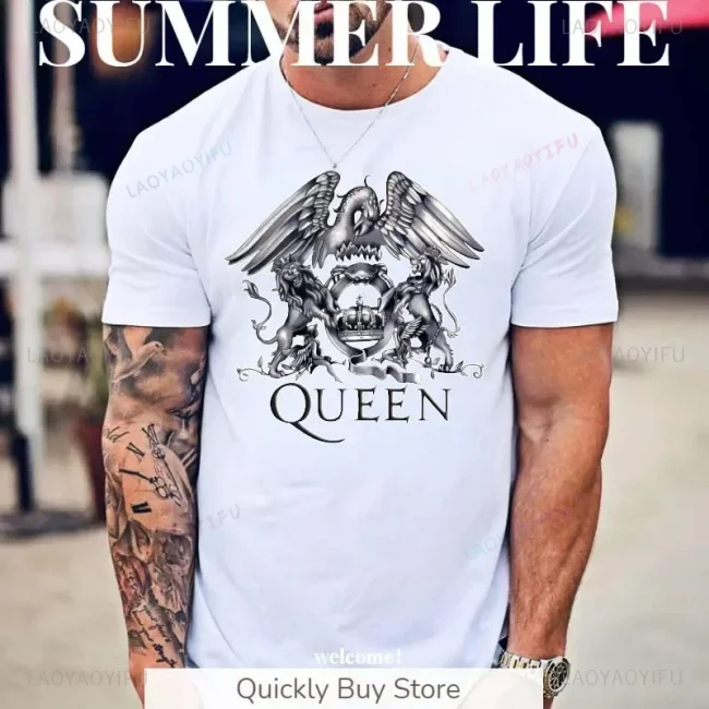 Fashion Brand Queen T Shirts Mens Loose Homme T Shirt Summer Women T-shirt Queen LOGO Rock Band Sweatshirts Soft Comfortable 3