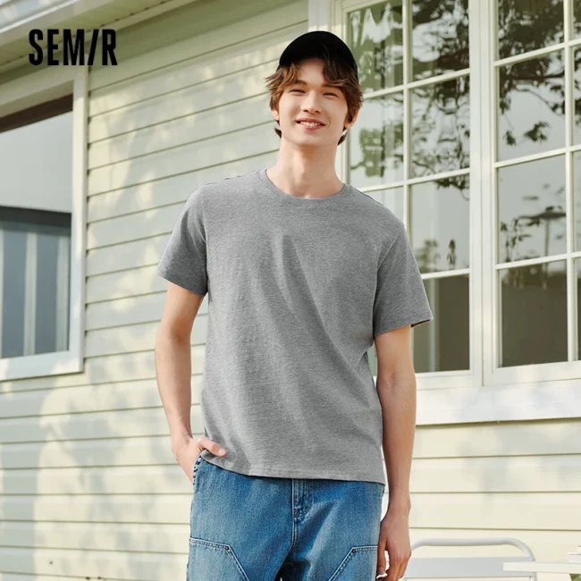 Semir Short Sleeve T-Shirt Men Pure Cotton Bottoming Shirt 2025 New Spring Solid Color Inner Layer Top Versatile White T-Shirt 2