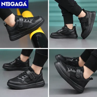 Children Sneaker Boys Casual Shoes Black Leather Flat Student Walking Shoes Non-slip Girl Lightweight Sports Tennis Footwear 6