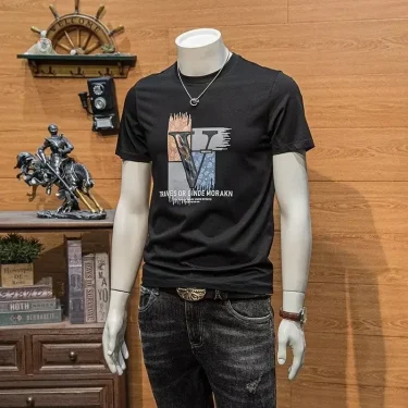Spring Men's Cotton T-shirt Sportswear Korean Harajuku High Street Short Sleeved Top High Quality O Neck Printed Tee Men Clothes 3