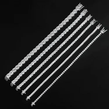 KNOBSPIN 2mm Moissanite Tennis Bracelet 925 Sterling Silver Plated White Gold Bracelet for Women Man Sparkling Party Jewelry 2