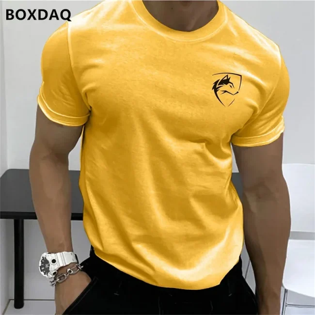Summer Men's Fashion T-Shirts Short Sleeve Simple Wolf Badge Printing Streetwear Male T Shirt Trend O-Neck Casual Tops Plus Size 6