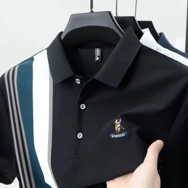 High end brand fashion color blocked men short sleeve polo shirt exquisite pony embroidery summer luxury comfort casual T-shirt 2