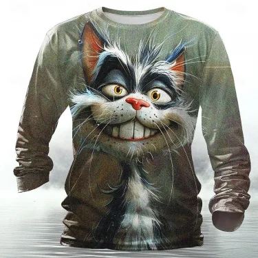 Funny 3D Animal Print Mens T Shirt Hip Hop Trend Harajuku Street Clothes Autumn Loose Top Fashion Cotton Long Sleeve T-shirt Men 2