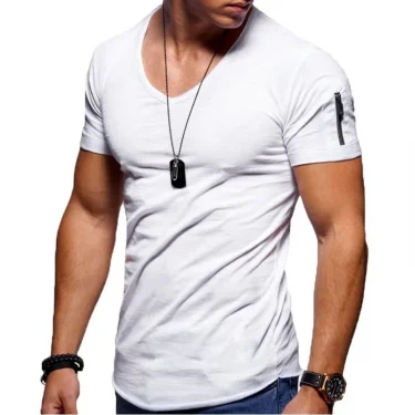 Summer Men's Classic Style Sports Light breathable solid color V-neck large size arm pocket design short-sleeved POLO shirt 1