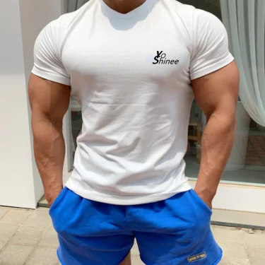 Men Tshirts Short Sleeve Slim Fit Stretch Cotton Muscle T-shirt for Men Bodybuilding Workout Casual GYM Fitness Tee 1