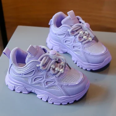 Kids Girls School White Casual Shoes Solid Color Mesh Sports Shoes for Toddlers Fashion Lightweight Children's Running Sneakers 3