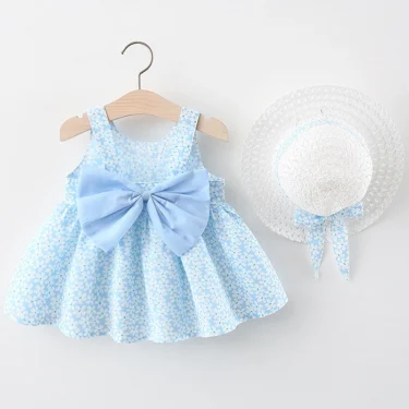 2Piece Summer Newborn Dresses Toddler Clothes Korean Cute Bow Flowers Beach Infant Princess Dress Baby Girl Clothing Set BC252 2