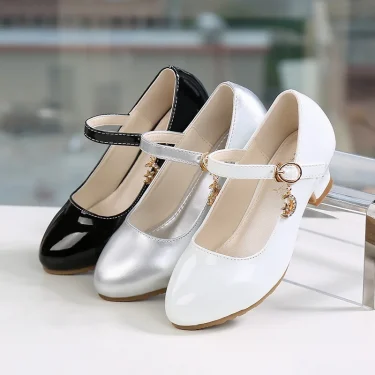 Children Girls Leather Shoes White Princess High Heel Shoes For Kids Girls Performance Dress Student Show Dance Sandals 28-41 4