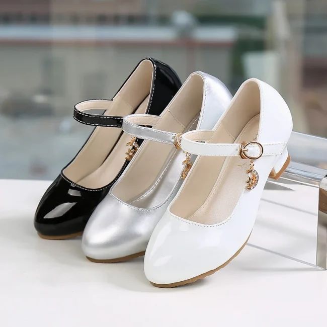 Children Girls Leather Shoes White Princess High Heel Shoes For Kids Girls Performance Dress Student Show Dance Sandals 28-41 4