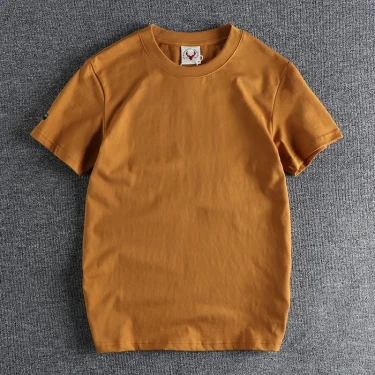 Summer New American Retro Short-sleeved O-neck Solid Color T-shirt Men's Fashion Simple 100% Cotton Washed Casual Sport Tops 3