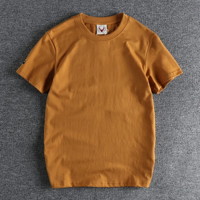 Summer New American Retro Short-sleeved O-neck Solid Color T-shirt Men's Fashion Simple 100% Cotton Washed Casual Sport Tops 3
