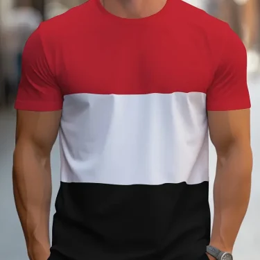 Summer new fashion men colorful geometric print pattern leisure loose street fitness high quality leisure men's T-shirt 3
