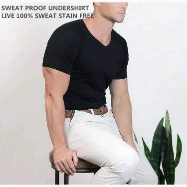WESPROJECT Men Lancin Modal Sweatproof Anti T Shirt Against Underarm Sweat Proof Slim Fit V Neck T-Shirt 4
