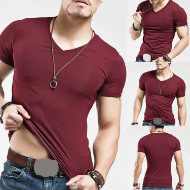 New Men T Shirt Fitness V neck Man T-shirt For Male Clothing T-shirts M-5XL Tops Tees ropa hombre ​футболка мужская 1