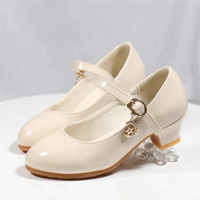 Children Girls Leather Shoes White Princess High Heel Shoes For Kids Girls Performance Dress Student Show Dance Sandals 28-41 3