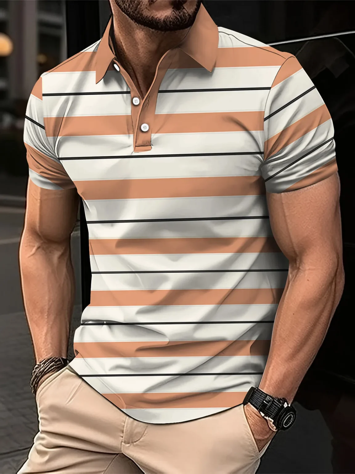 Men's Short Clothes Sleeved Lapel 3D Digital Printed Striped Polo Shirt Summer Man's Business Casual Top Clothes Oversized 3