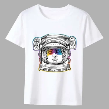 Men's T-shirt New Hot Sale Cartoon Astronaut Pattern Print Series Tee Shirt Summer Casual White Classic Male Short-sleeved Tops 2