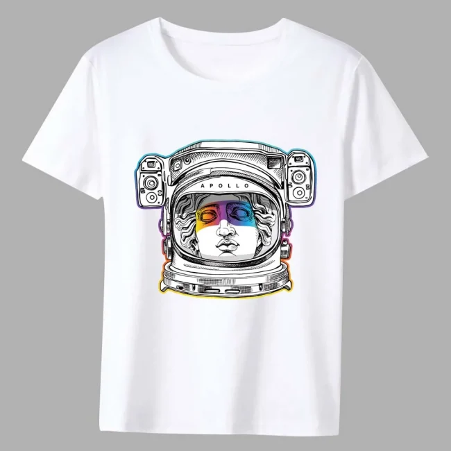 Men's T-shirt New Hot Sale Cartoon Astronaut Pattern Print Series Tee Shirt Summer Casual White Classic Male Short-sleeved Tops 2