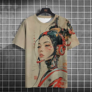 Japanese T-Shirt For Men Mechanical Character Graphic T Shirts Short Sleeve Printing Tees Outdoor Oversized Men's Clothing Tops 5