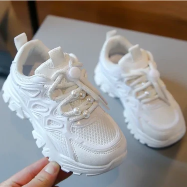 Kids Girls School White Casual Shoes Solid Color Mesh Sports Shoes for Toddlers Fashion Lightweight Children's Running Sneakers 4