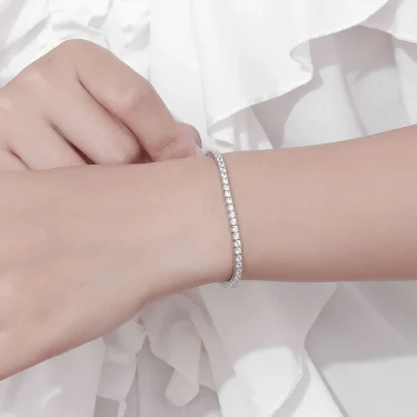 KNOBSPIN 2mm Moissanite Tennis Bracelet 925 Sterling Silver Plated White Gold Bracelet for Women Man Sparkling Party Jewelry 5