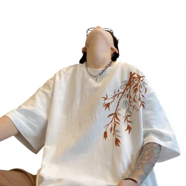 Men's Oversized T-shirts Mens Cotton T Shirt White 5XL Casual Summer Wear Fashion Bamboo Print Tee Shirts for Men Clothing 3