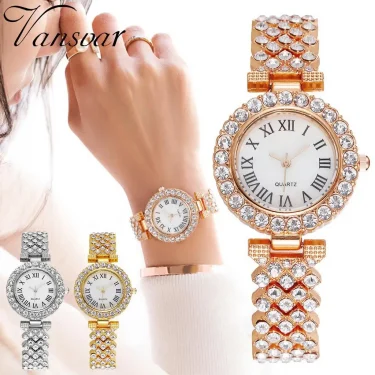 Network explosion models alloy full diamond women's fashion watches simple Roman numerals three-hand quartz wristwatch spot 1