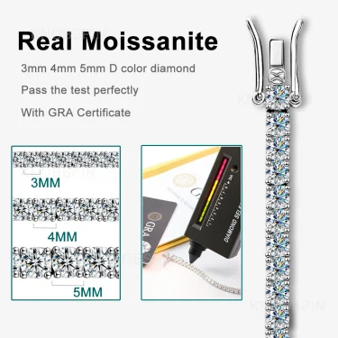 Knobspin 3mm 4mm Moissanite Tennis Bracelet Full Diamond GRA 925 Silver Plated 18k Wedding Party Jewelry Bracelets for Women Man 2