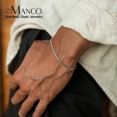 eManco Charm for Women Jewelry Gifts Minimalist Men's Bracelet Support Wholesale Silver Color Stainless Steel Box Chain Bracele 1