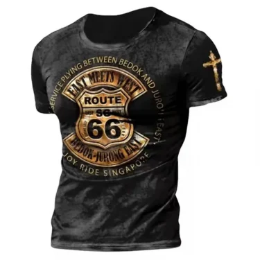 Vintage US Route 66 T-shirts For Men Summer Loose Tops Male Tees Casual Round Neck Short Sleeve Comfortable T-shirt Men Clothing 1
