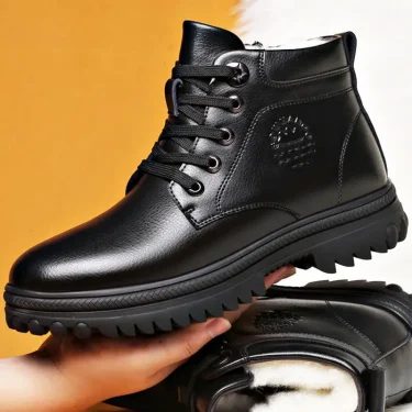 Winter New Genuine Leather Men's Boots Natural Fur Warm Ankle Boots Working Men Footwear Waterproof Snow Boots Rubber 2