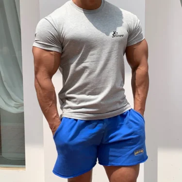 Men Tshirts Short Sleeve Slim Fit Stretch Cotton Muscle T-shirt for Men Bodybuilding Workout Casual GYM Fitness Tee 6