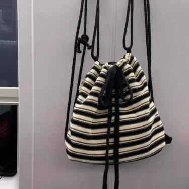 Maillard Idle Sle Stripe Fashion Canvas Backpack 2025 Spring and Summer New Knitted Schoolbag Large Capacity Backpack 5