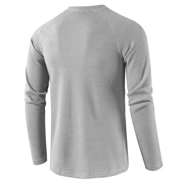 Fashion Waffle Cotton T Shirt Men Autumn New Slim Fit Long Sleeve Henley Tshirt Men Streetwear Casual Solid Color T-Shirt 2