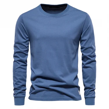 Men‘s T-shirts 100% Cotton Long Sleeve Casual Tops Solid Color High Quality Backing T-Shirt Spring Autumn Classic Men Clothing 2
