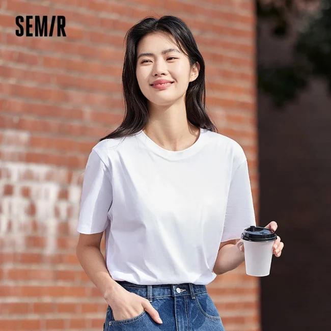 Semir 2024 Short-Sleeved T-Shirt Men Spring New Pure Cotton Bottoming Shirt Simple Commuting Casual Top Solid Color Round Neck 5