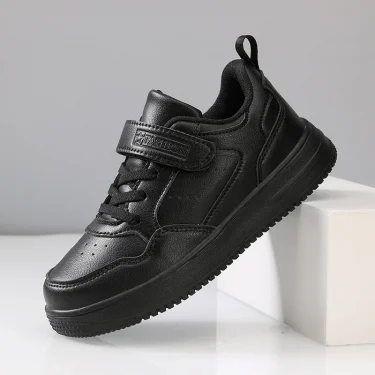 New Casual Leather Sneakers for Children Solid Color Fashion Skateboarding Shoes for Kids Comfortable Low Top Trainers for Boys 1