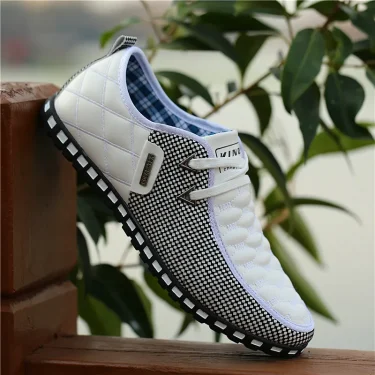 Men Leather Shoes Autumn Men's Casual Shoes Breathable Light Weight White Sneakers Driving Shoes Pointed Toe Business Men Shoes 4