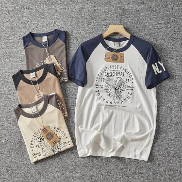 Summer New American Retro Short-sleeved O-neck Letter Printed T-shirt Men's Fashion Simple 100% Cotton Washed Casual Sport Tops 1