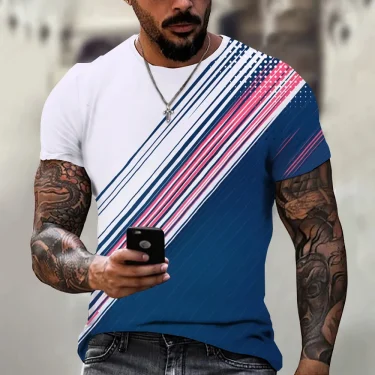 Men's T-shirt Trendy New Design Black And White Color Art 3D Printed Oversized Round Neck Tops Loose Casual Simple Style T Shirt 5