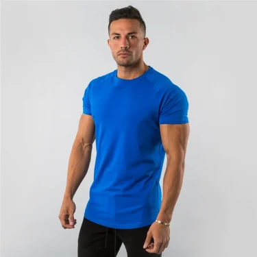 Summer Solid Cotton Short Sleeve T-Shirt Men Gym Clothing Fashion Plain Tight Tops Tees Sports Bodybuilding Fitness T shirt Men 2