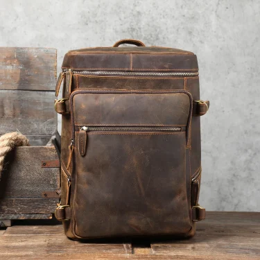 Vintage Genuine Leather Backpack Laptop Bag Crazy-horse Leather School Bag Outdoor Travel Weekender Shoulder Bag 2