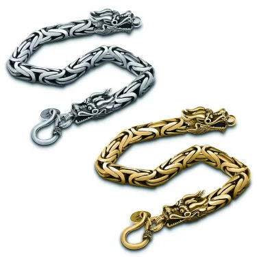 Stainless Steel Silver Color Gold Color Black Dragon Clasp Rock Chain Men Bracelet Bangle Hip-Hop Jewelry Gifts New Fashion 6